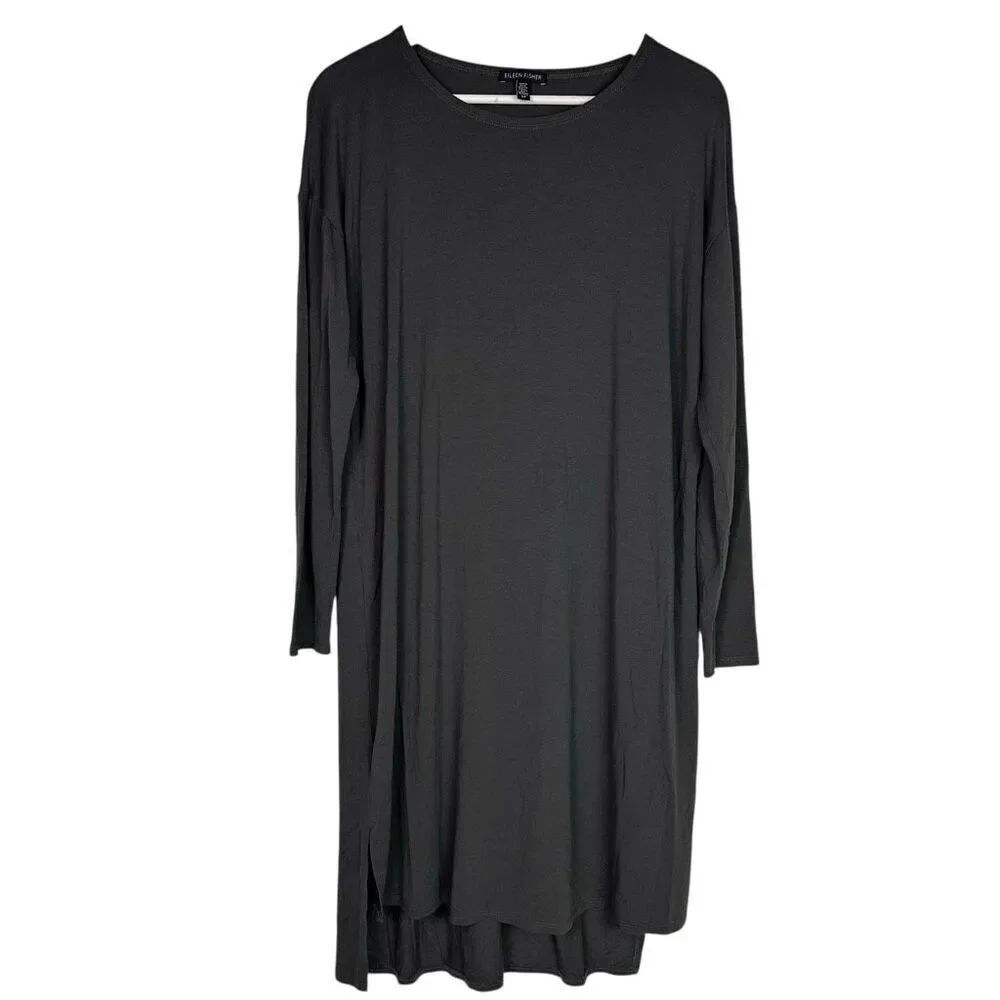 Eileen Fisher Gray Viscose Jersey Shift Dress Size Small